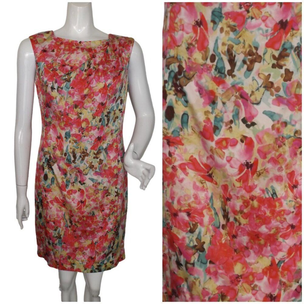 ANN TAYLOR Dress, 6, Pink/Multicolor Print, Sheath, Short, Sleeveless